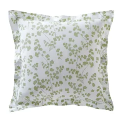 BecquetTaie d'oreiller percale de coton blanche florale verte - VERONIKA