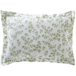BecquetTaie d'oreiller percale de coton blanche florale verte - VERONIKA