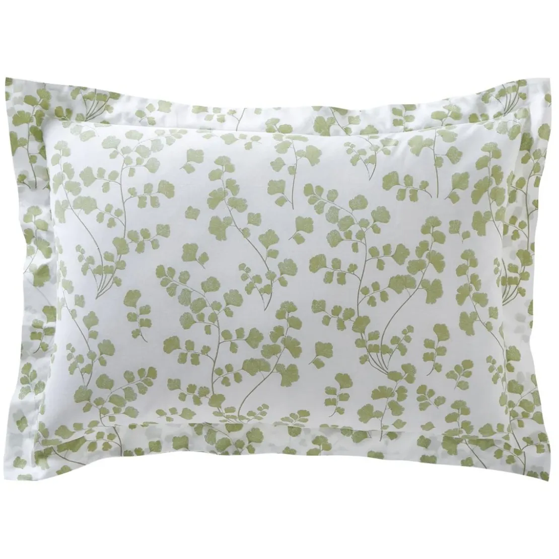 BecquetTaie d'oreiller percale de coton blanche florale verte - VERONIKA