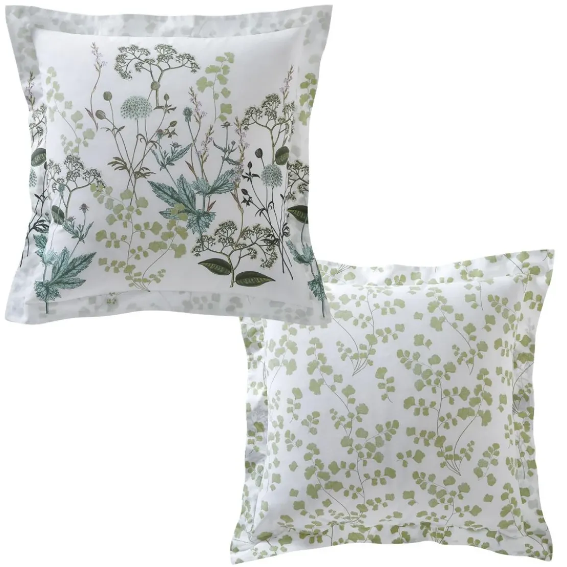 BecquetTaie d'oreiller percale de coton blanche florale verte - VERONIKA