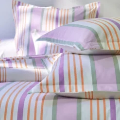 BecquetTaie d'oreiller reversible en coton lilas à rayures multicolores - HARMONIE