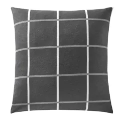 BecquetTaie d'oreiller réversible en flanelle gris foncé - CARREAUX