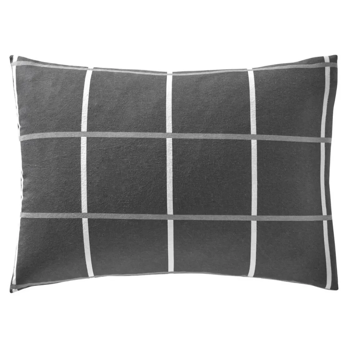 BecquetTaie d'oreiller réversible en flanelle gris foncé - CARREAUX