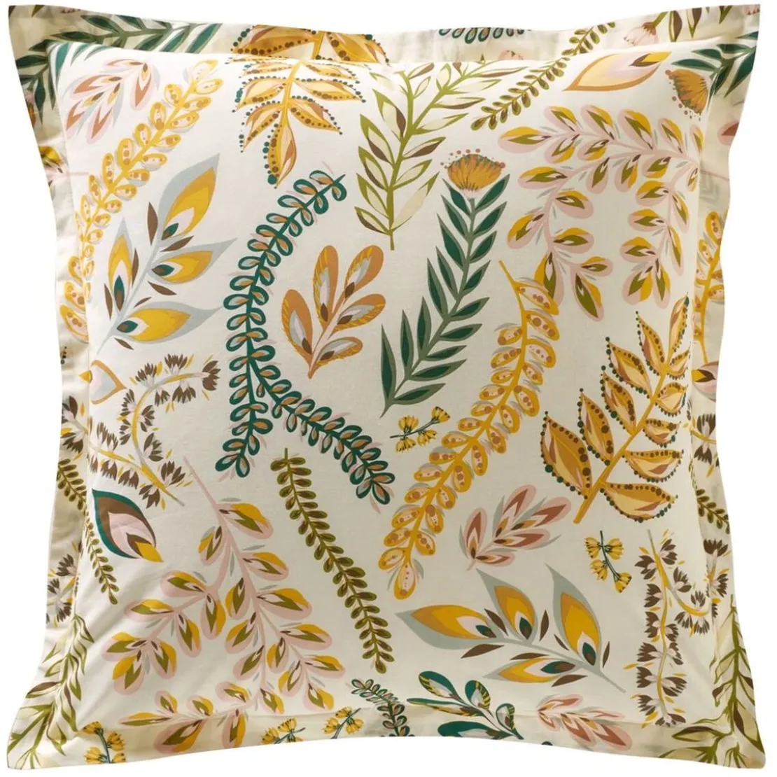BecquetTaie d'oreiller réversible en coton écru à motif tropical multicolore - PAULINE