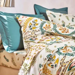 BecquetTaie d'oreiller réversible en coton écru à motif tropical multicolore - PAULINE
