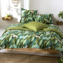 BecquetTaie d'oreiller réversible en coton vert bronze - DEPAYSANT