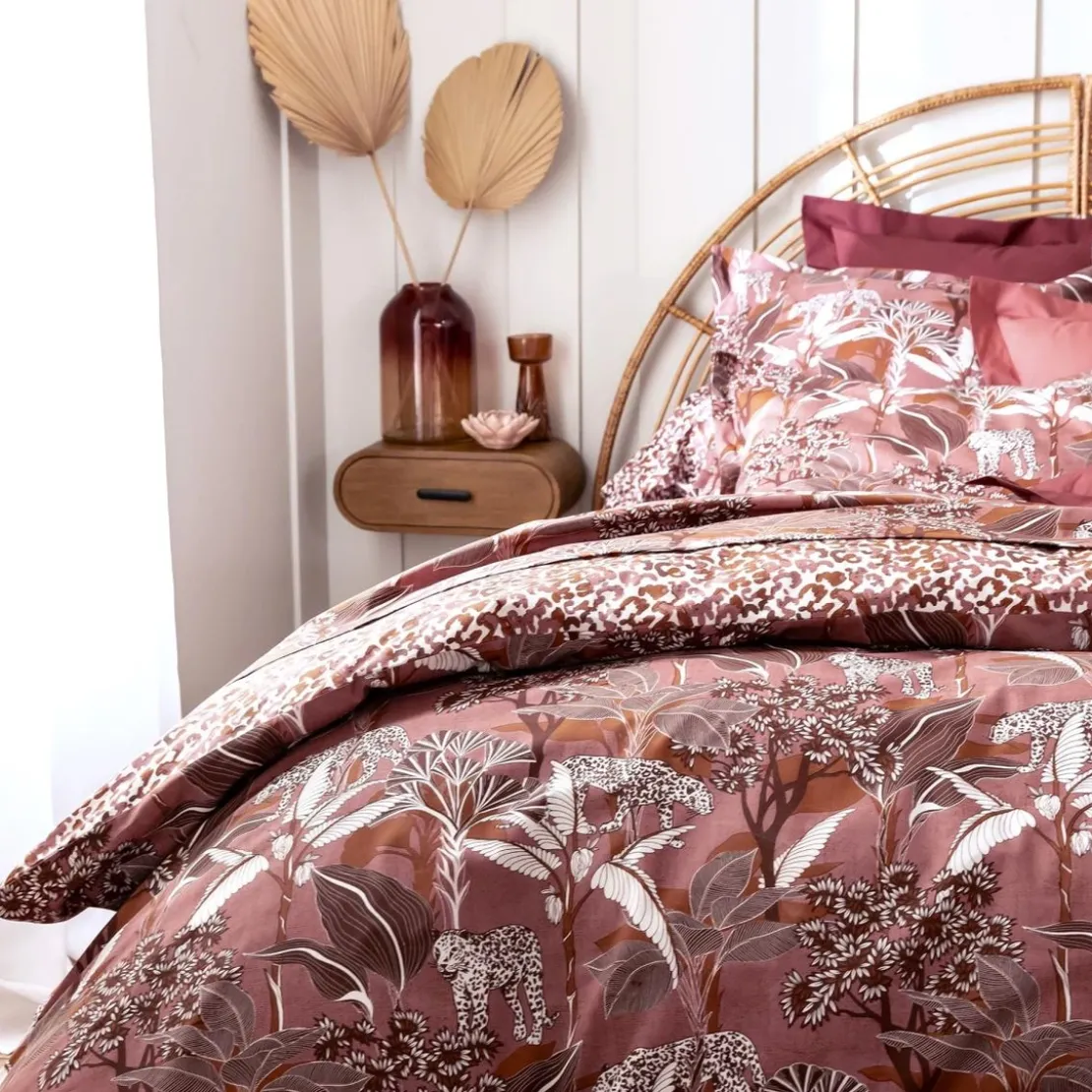 BecquetTaie d'oreiller réversible en percale de coton bois de rose - PANTHERE