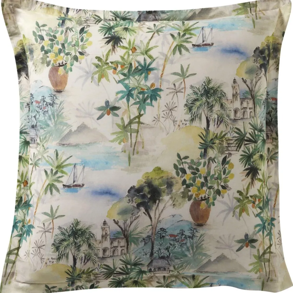 BecquetTaie d'oreiller réversible en coton écru à motif paysage tropical multicolore - DOLCE VITA