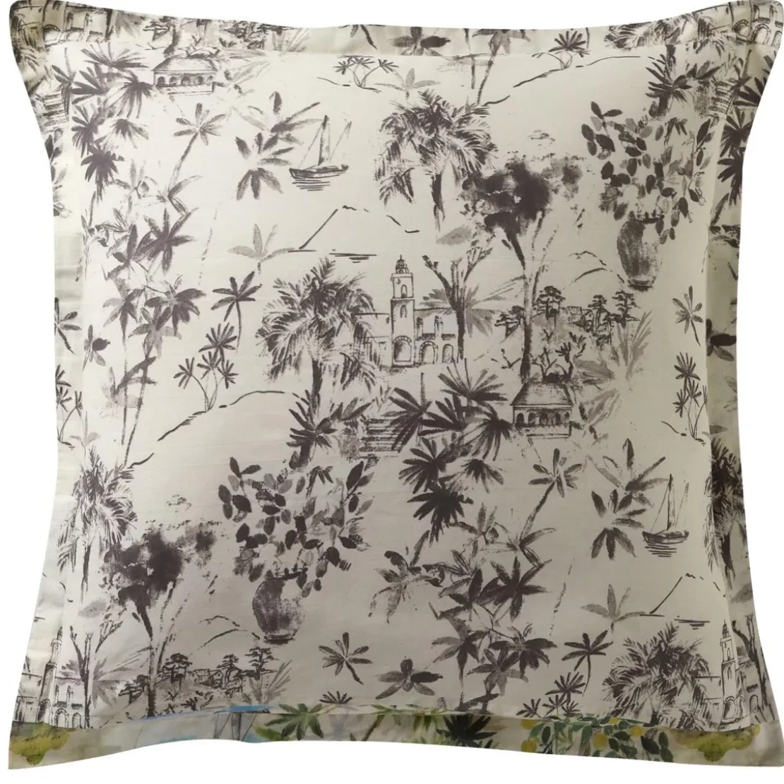 BecquetTaie d'oreiller réversible en coton écru à motif paysage tropical multicolore - DOLCE VITA