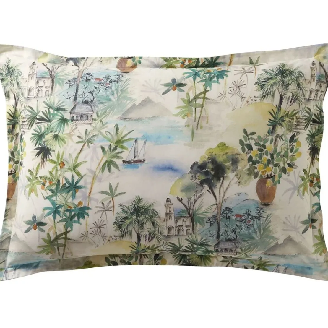 BecquetTaie d'oreiller réversible en coton écru à motif paysage tropical multicolore - DOLCE VITA