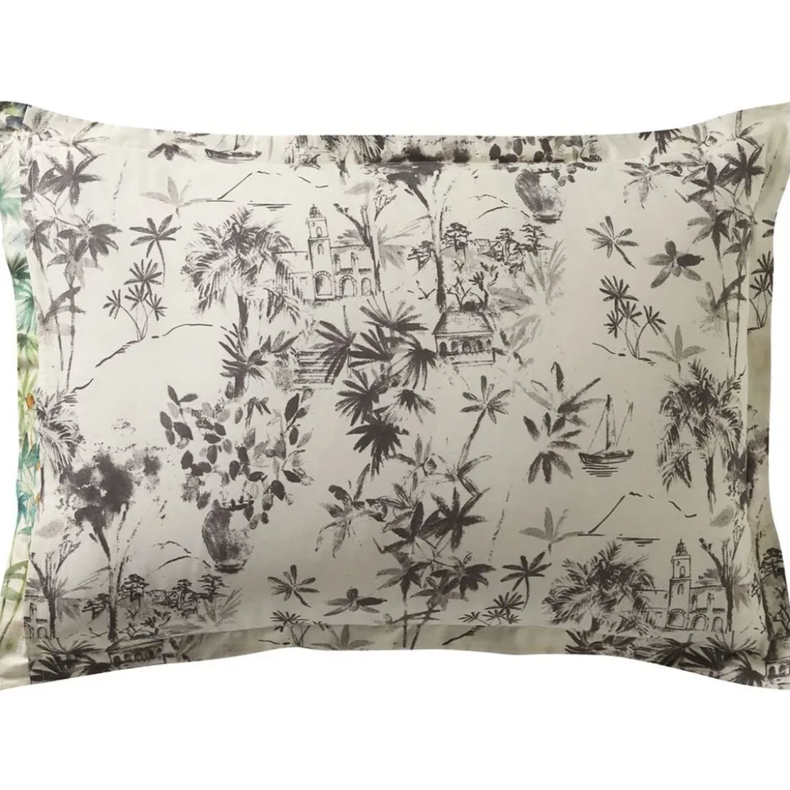 BecquetTaie d'oreiller réversible en coton écru à motif paysage tropical multicolore - DOLCE VITA