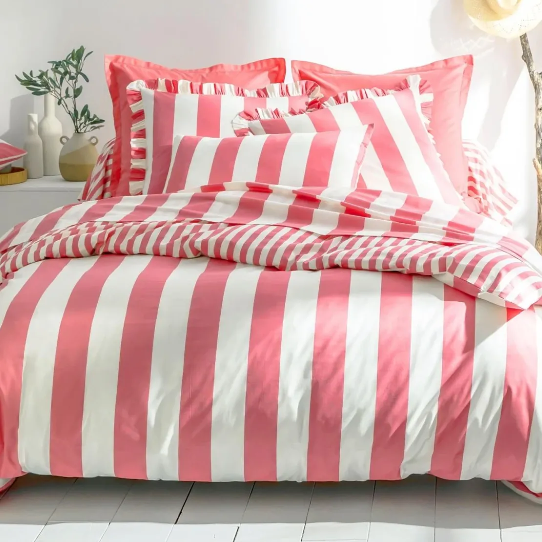 BecquetTaie d'oreiller réversible en coton rose bonbon - ANDERSON