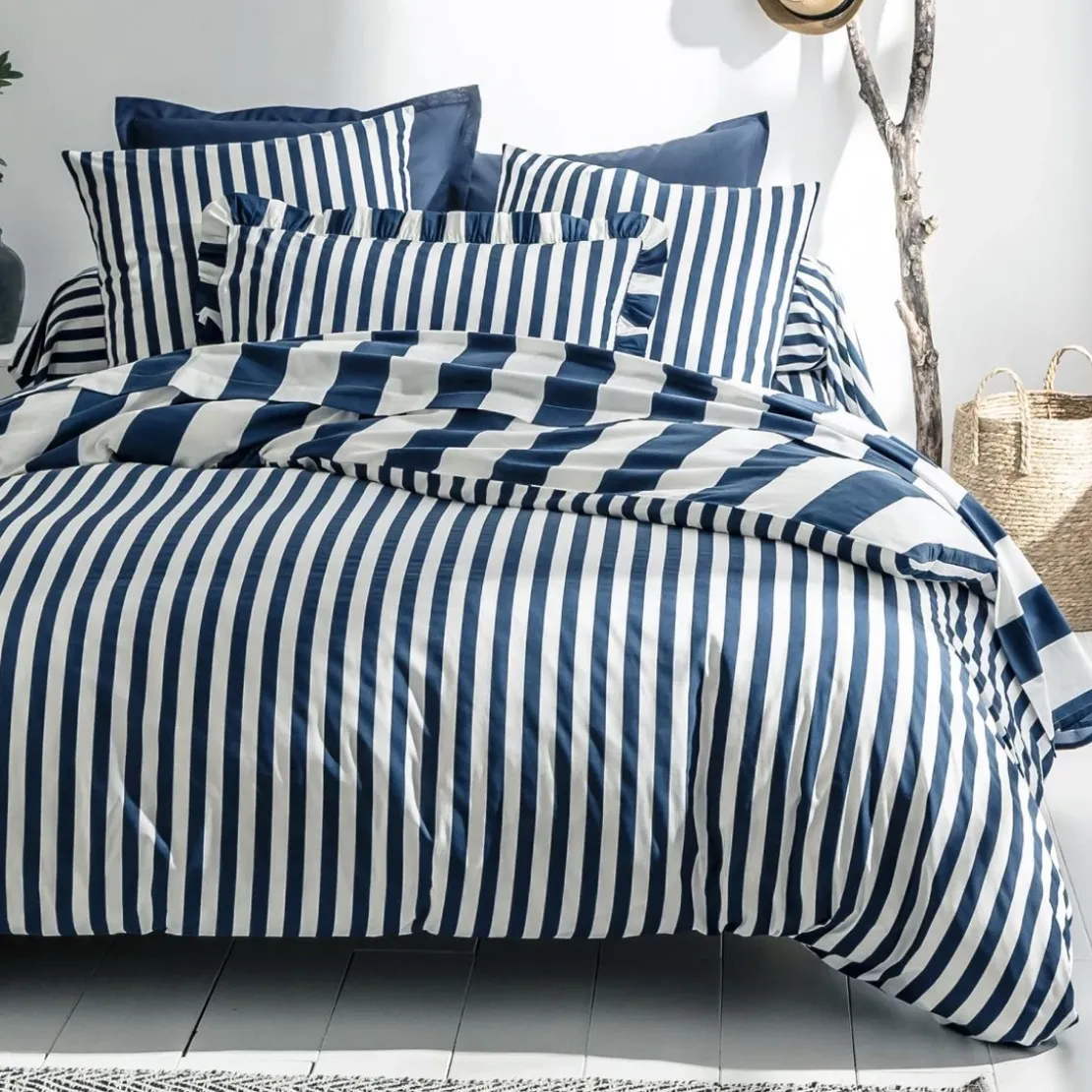 BecquetTaie d'oreiller réversible en coton bleu marine - ANDERSON