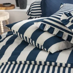 BecquetTaie d'oreiller réversible en coton bleu marine - ANDERSON
