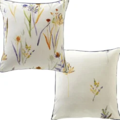 BecquetTaie d'oreiller réversible en percale de coton écru à motif floral - ALBA