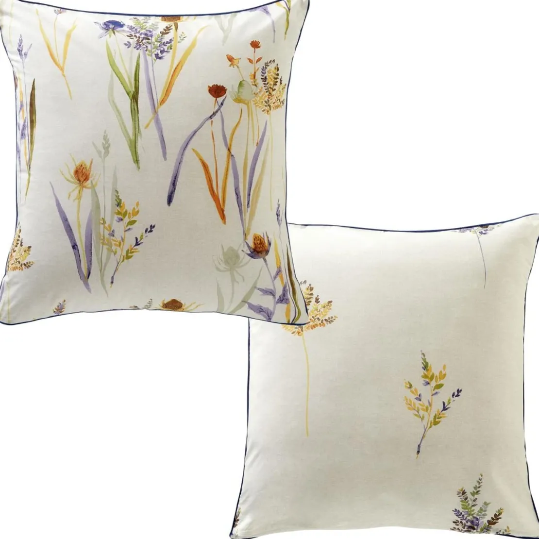 BecquetTaie d'oreiller réversible en percale de coton écru à motif floral - ALBA