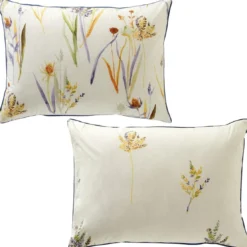 BecquetTaie d'oreiller réversible en percale de coton écru à motif floral - ALBA