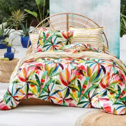 BecquetTaie d’oreiller réversible en coton écru à motif tropical multicolore - IPANEMA