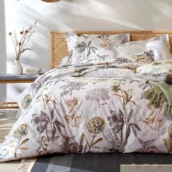 BecquetTaie d'oreiller réversible en percale de coton gris perle - REVE FLEURI