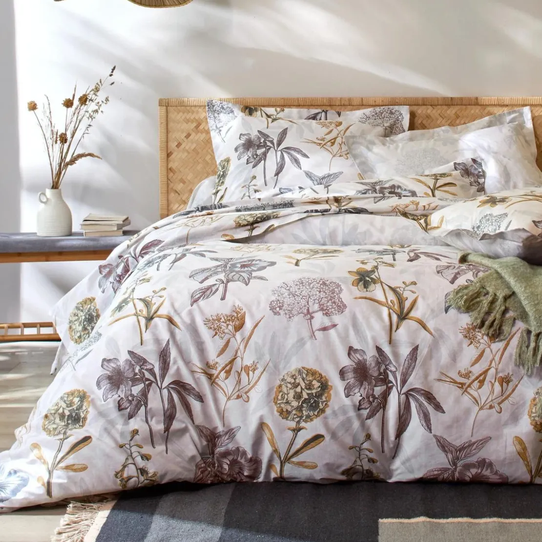 BecquetTaie d'oreiller réversible en percale de coton gris perle - REVE FLEURI