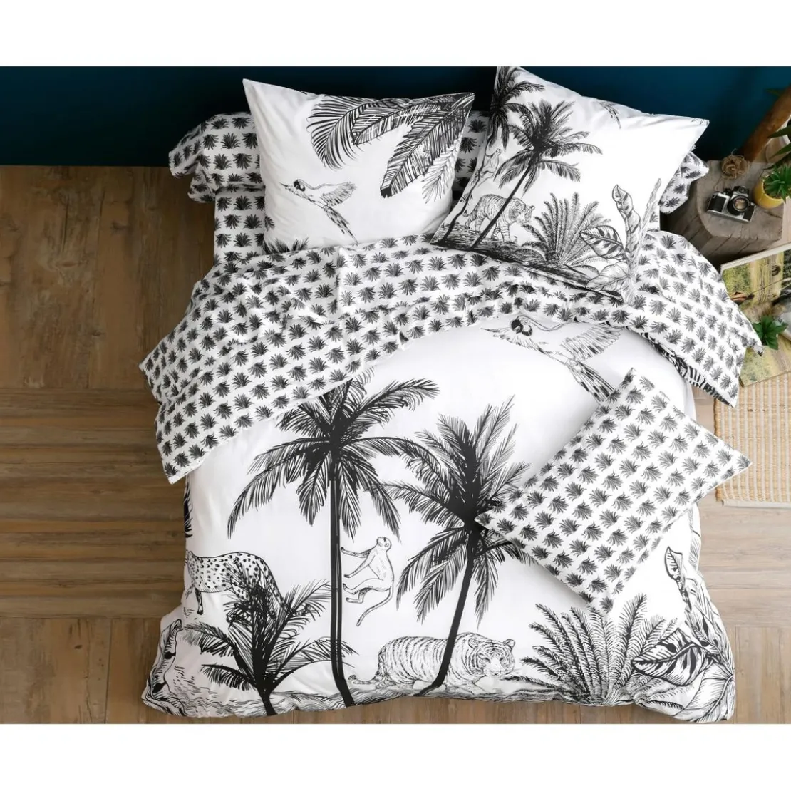BecquetTaie d'oreiller réversible en coton blanc - BLACK JUNGLE