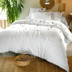BecquetTaie d'oreiller sac brodée en coton percale DR.LORENZA - Blanc