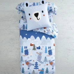 BecquetTaie d'oreiller sac coton à motifs imprimés bleu OURS BLEU