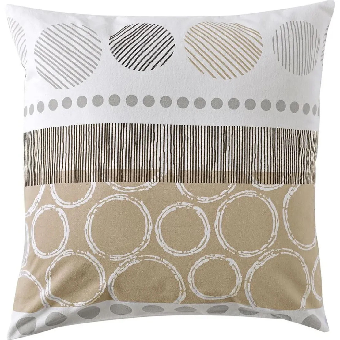 BecquetTaie d'oreiller sac, motifs rayures et cercles EXPRESSO POLYCOTON - beige