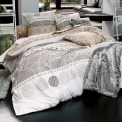 BecquetTaie d'oreiller sac, motifs rayures et cercles EXPRESSO POLYCOTON - beige