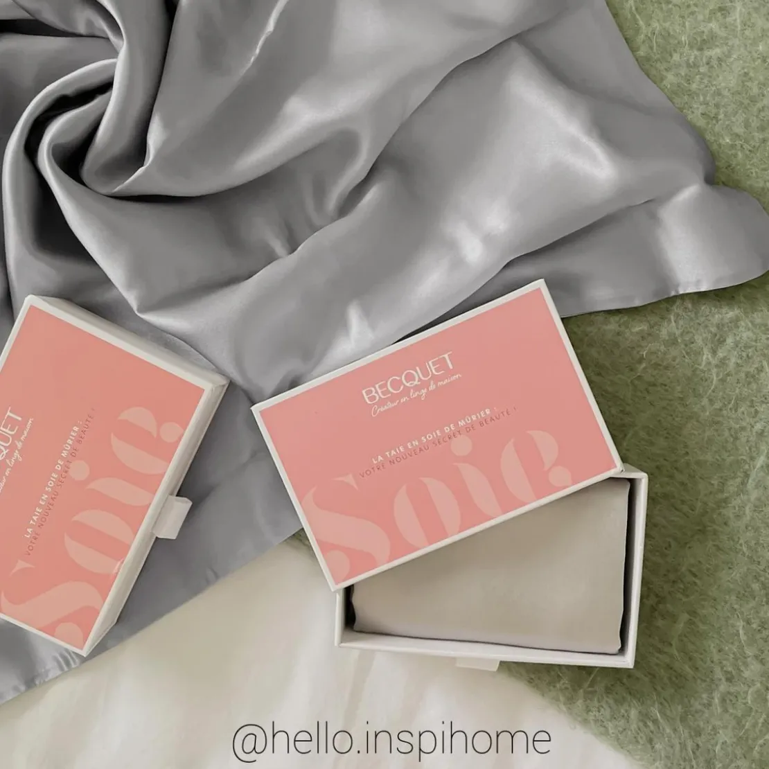 BecquetTaie d'oreiller SOIE/SATIN - gris perle