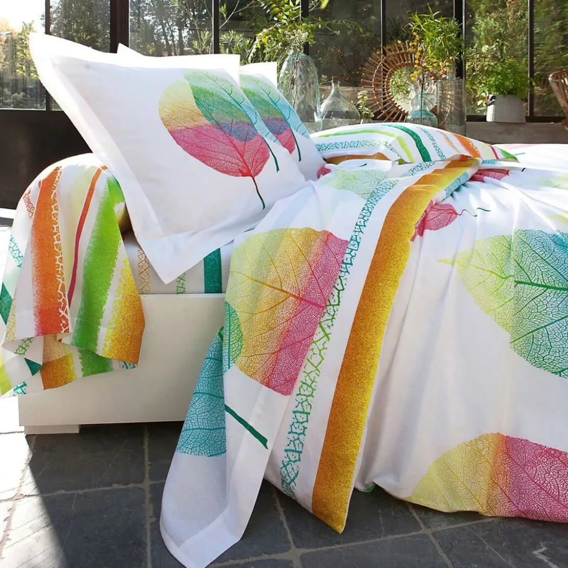 BecquetTaie d'oreiller, taie de traversin en coton feuilles nervurées - Multicolore