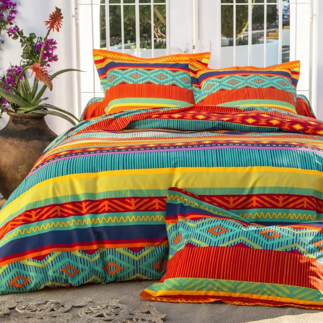BecquetTaie d'oreiller, traversin motifs ethniques multicolore - EL GRINGO