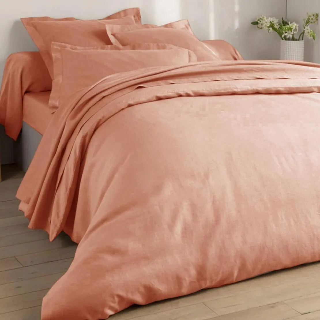 BecquetTaie d'oreiller Uni en lin lavé rose blush
