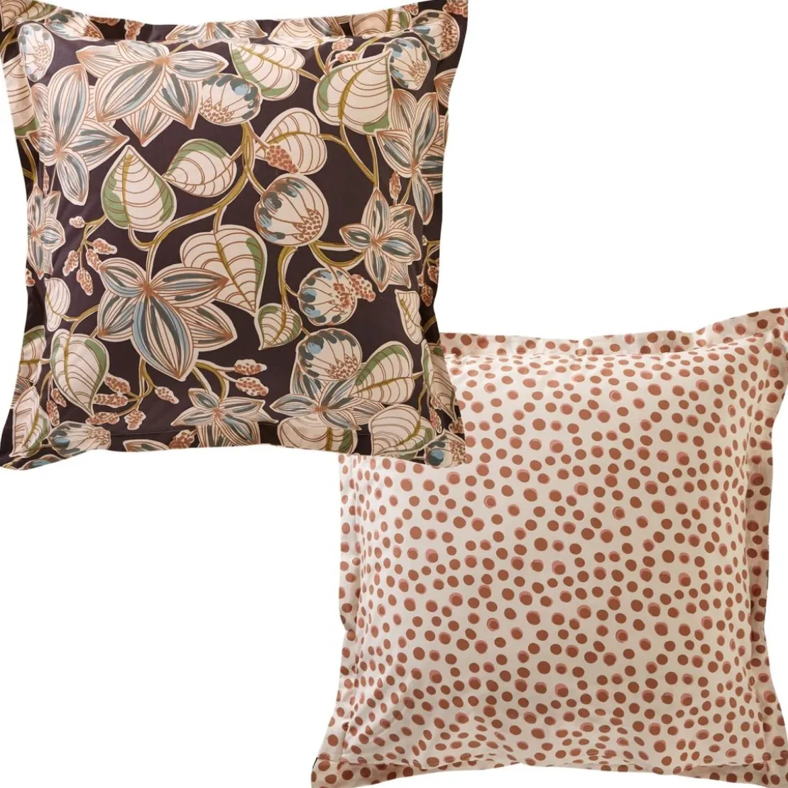 BecquetTaie d'oreiller volant réversible DR. GILI motif feuillage beige rose