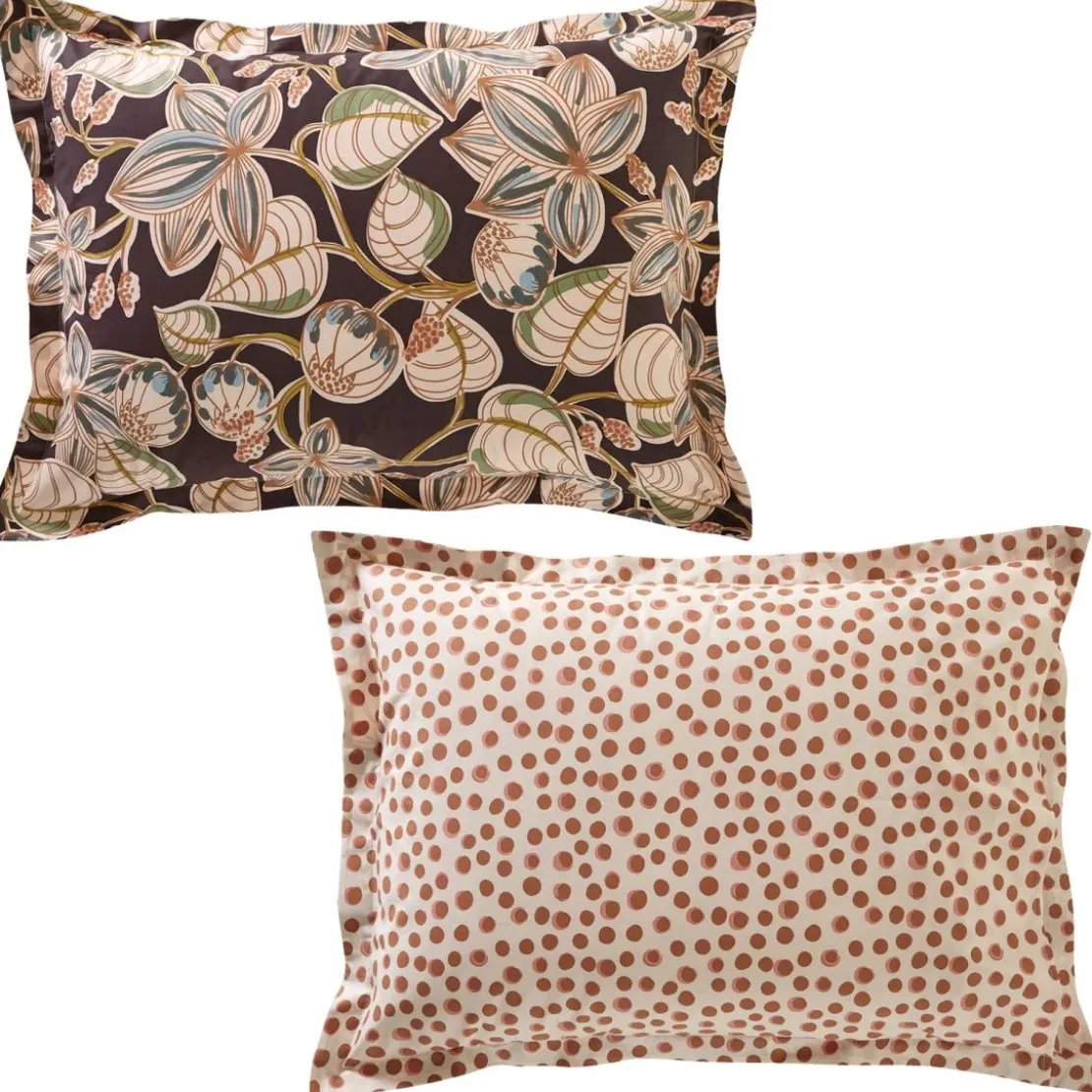 BecquetTaie d'oreiller volant réversible DR. GILI motif feuillage beige rose