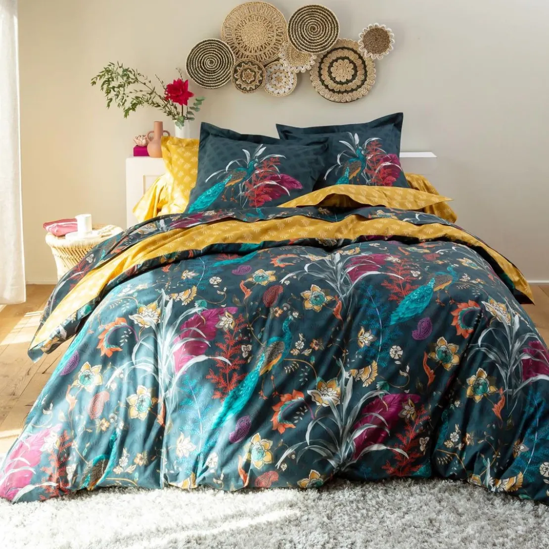 BecquetTaie d'oreiller volant motif fleurs et paons DR. MAGNIFIQUE - mulitcolore