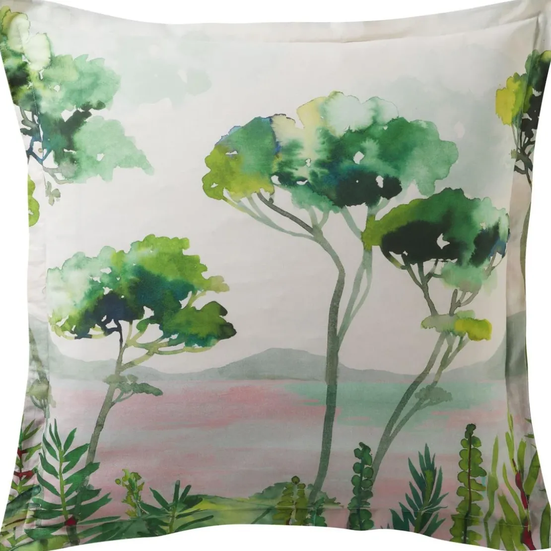 BecquetTaie d'oreiller volant, motif paysage PRINTANIERE vert