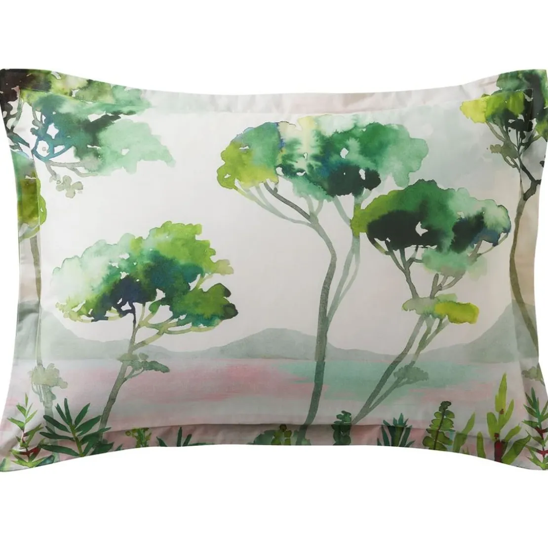 BecquetTaie d'oreiller volant, motif paysage PRINTANIERE vert