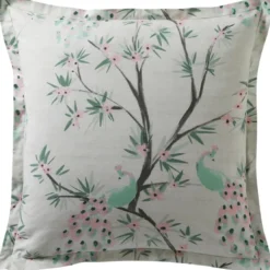 BecquetTaie d'oreiller volant motif paons et feuillage PARADE NUPTIALE multicolore