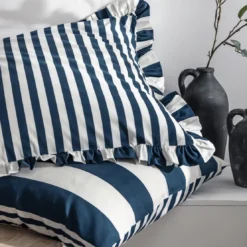 BecquetTaie d'oreiller volant réversible en coton bleu marine - ANDERSON