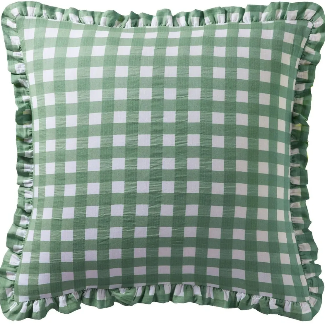 BecquetTaie d'oreiller vollant en gaze de coton vert - VICHY