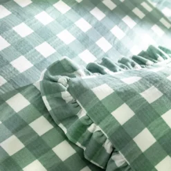 BecquetTaie d'oreiller vollant en gaze de coton vert - VICHY