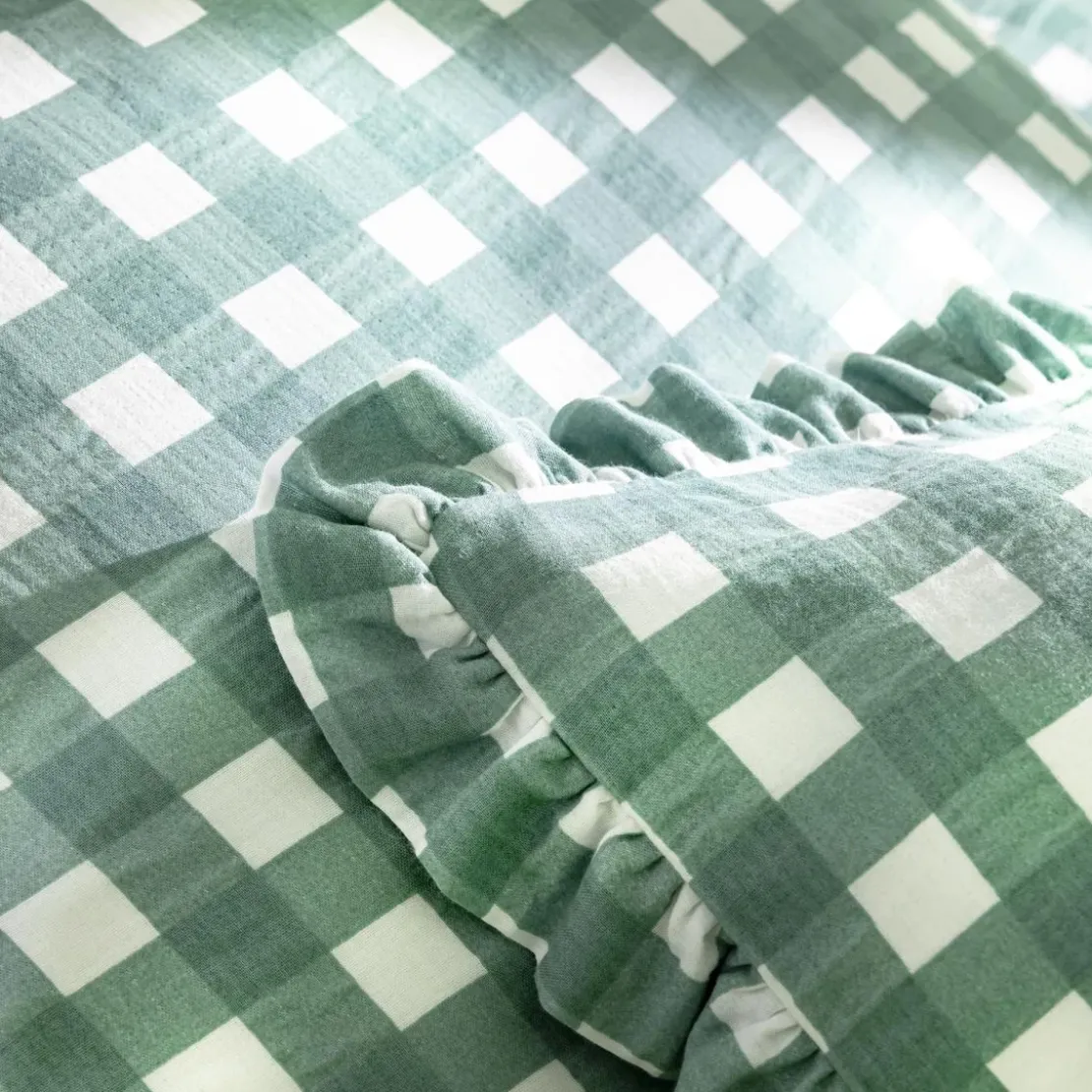 BecquetTaie d'oreiller vollant en gaze de coton vert - VICHY