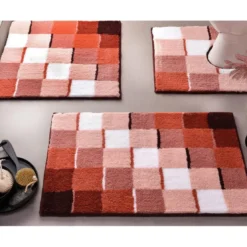 BecquetTapis de bain acrylique rose et terracotta effet mosaÎque 1850 g/m²