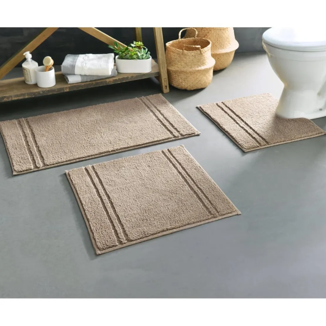 BecquetTapis de bain, contour WC en coton 1800g/m² LIGNUS - beige
