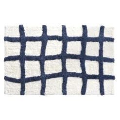 BecquetTapis de bain coton bicolore blanc cassé et bleu motif à carreaux 1870 g/m² - ABYSSALE