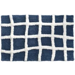 BecquetTapis de bain coton bicolore bleu marine et blanc motif à carreaux 1870 g/m² - ABYSSALE