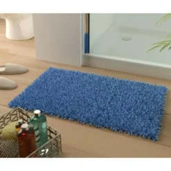 BecquetTapis de bain coton longues mèches 1500gm2 - Bleu