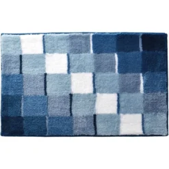 BecquetTapis de bain en acrylique bicolore bleu et blanc effet mosaÎque 1850 g/m²