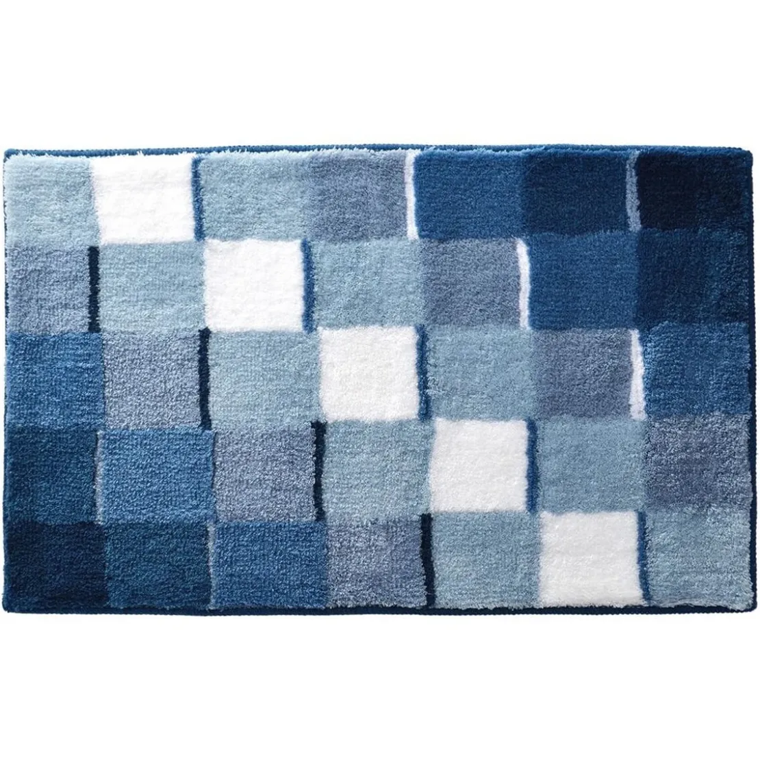 BecquetTapis de bain en acrylique bicolore bleu et blanc effet mosaÎque 1850 g/m²